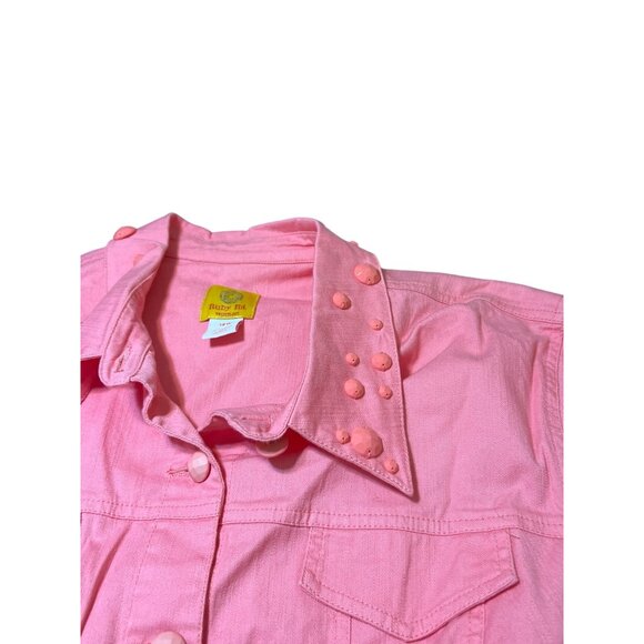 Ruby Rd. Pink Salmon Studded Denim Jacket Embellishments 3/4 Sleeves Sz 18W NWOT - Picture 4 of 5